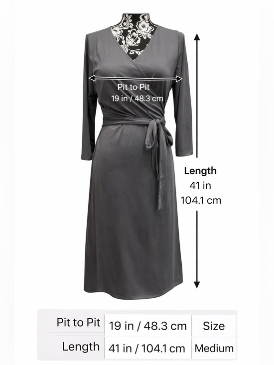LuLaRoe Gray Wrap Dress Long Sleeve Midi Tie Waist Medium - Picture 3 of 8
